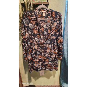 H&M Womens size 12 Teal Green Floral Long Sleeve Gathered Shirt Dress